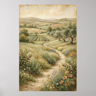Vintage boerderij landschap muur kunst poster