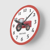 Vintage Boerderij tractor  rode Waterverf Ronde Klok (Hoek)