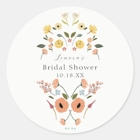 Vintage Boheemse Bruiloftsborrel met Bloemen Ronde Sticker (Voorkant)