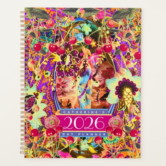 Vintage Boheemse Godin Neon 2026 Dag Planner (Voorkant)