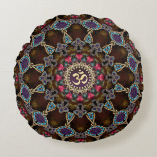 Vintage Boheemse Spirituele OM Yoga Rond Kussen