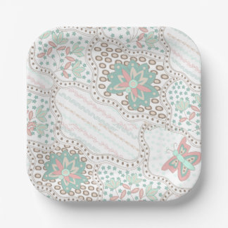 Vintage Boho Bloem- en Vlinderpatroon Papieren Bordje