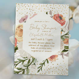 Vintage Boho Bloemen Meisje Baby Shower Uitnodigin Kaart