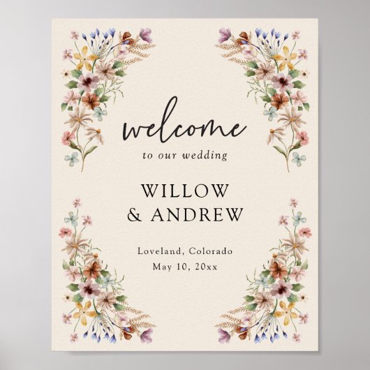 Vintage Boho Bloemen Welkom Poster (Voorkant)