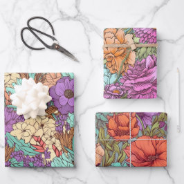Vintage Boho Bloemige Huwelijks Verjaardag Inpakpapier Vel