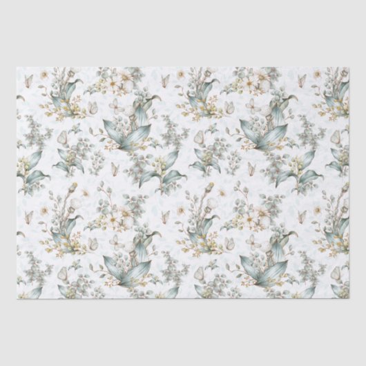 Vintage Boho Botanische Bloemen Vlinders Decoupage Tissuepapier (Voorkant)