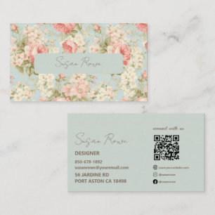 Vintage Boho Chic Bloemrozen Salie Groen QR Code Visitekaartje