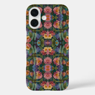 Vintage boho chic pastel bloemrijke tuin libel iPhone 16 hoesje