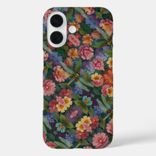 Vintage boho chic pastel bloemrijke tuin libel iPhone 16 hoesje
