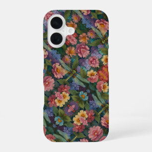 Vintage boho chic pastel bloemrijke tuin libel iPhone 16 hoesje