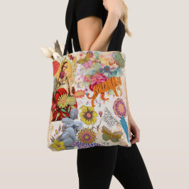Vintage Boho Collage Patroon Crème Zigeuner Ziel Tote Bag