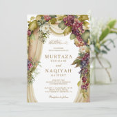 Vintage Boho Druiven Boog QR Code Moslim Bruiloft Kaart (Staand voorkant)