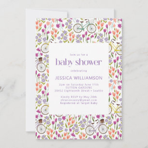 Vintage Boho Fiets Bloemen Baby Shower Kaart
