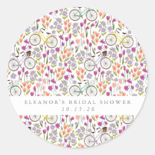 Vintage Boho Fiets Bloemstuk Custom Bruiloft Feest Ronde Sticker