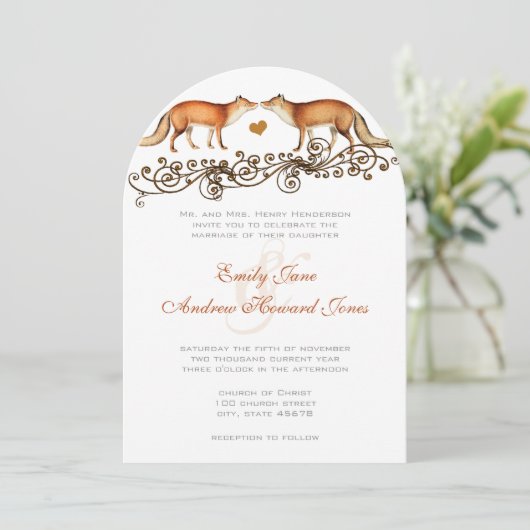 Vintage Boho Forest Foxes Wedding Invitation Kaart (Staand voorkant)