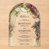 Vintage Boho Grapes Arch Muslim Wedding Acryl Uitnodigingen (Voorkant)