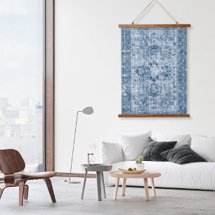 Vintage Boho Indigo Vervaalde Bloem Pers Tapijt Hangend Wandkleed