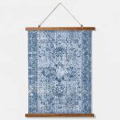 Vintage Boho Indigo Vervaalde Bloemmotief Perzisch Hangend Wandkleed (Voorkant)