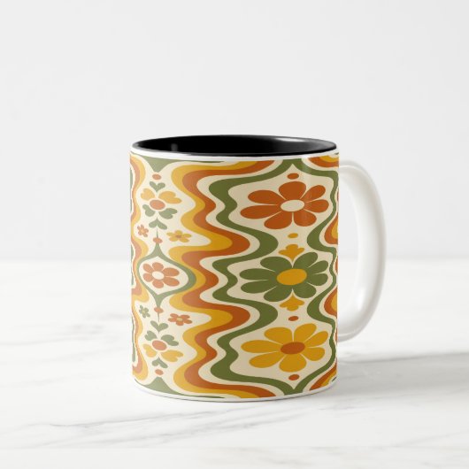 Vintage Boho Keramische Kop met Oranje Print (Voorkant rechts)