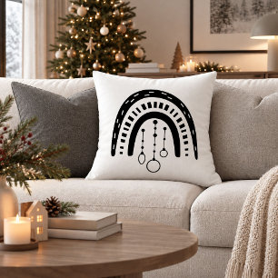 Vintage Boho Kerst Regenboog Zwart Witte Kussen