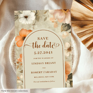 Vintage Boho Koper Olijf Bloem Save The Date Kaart