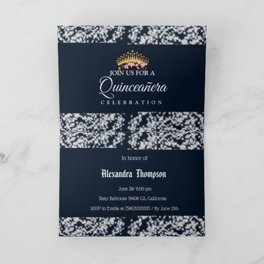 Vintage Boho Navy Silver Quinceañera Spaans (Binnen)