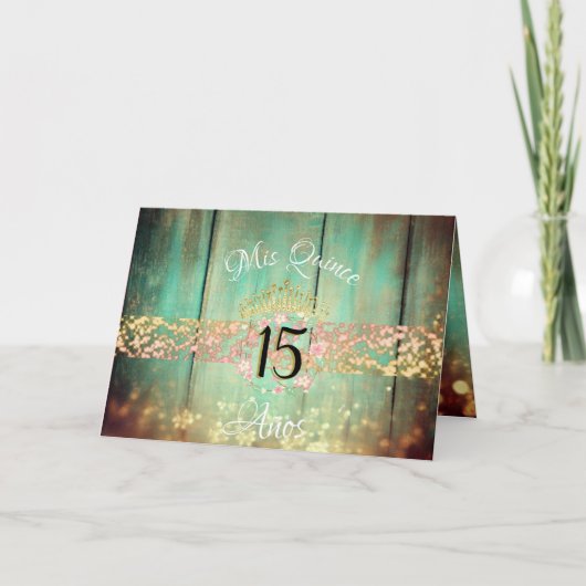 Vintage Boho Roos Gold Rustic Quinceañera Spaans (Voorkant)