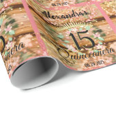 Vintage Boho Roos Gold Rustic Quinceañera Spaans Cadeaupapier (Rol Hoek)