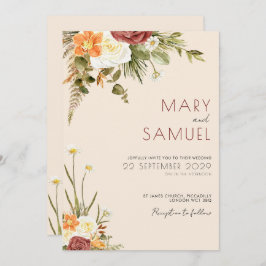Vintage Boho Rustic Floral Wedding Invitation Kaart