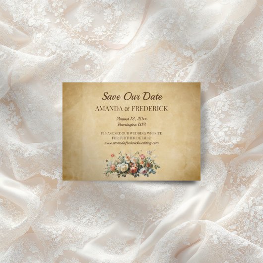 Vintage boho rustieke trouwkaart save the date