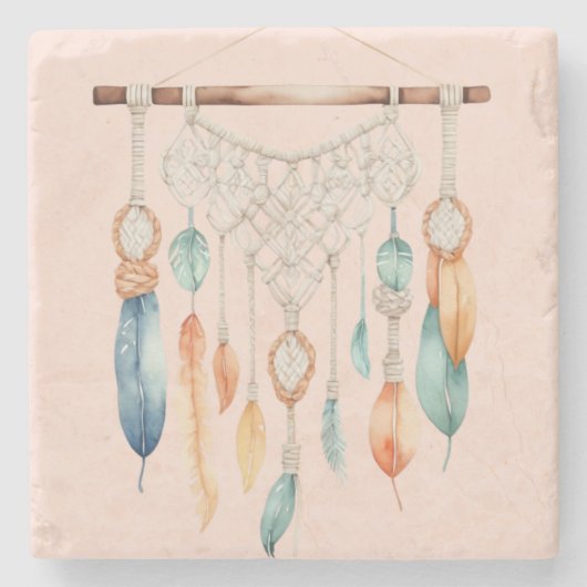 Vintage Boho Veer Droomvanger Stenen Onderzetter (Voorkant)