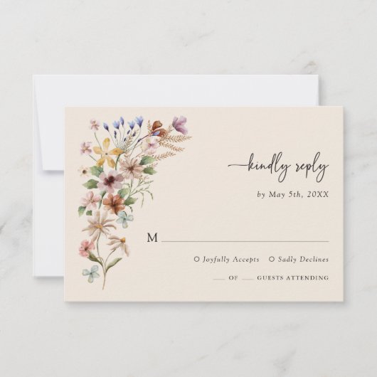 Vintage Boho Wilde Bloem RSVP Kaartje (Voorkant)