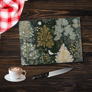 Vintage Boho Wit Groen Goud Bomen Vogel Snijplank