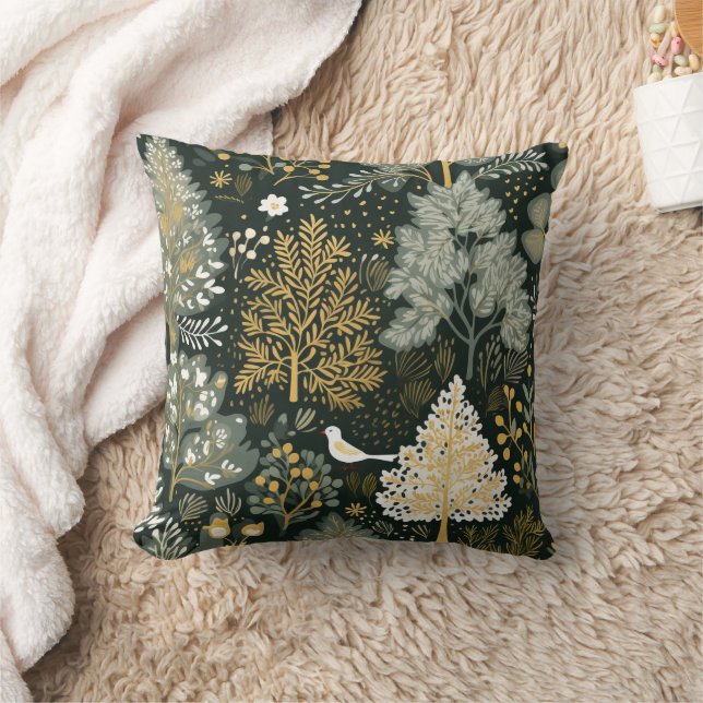 Vintage Boho Wit Groen Goud Kerstbomen Kussen (Deken)