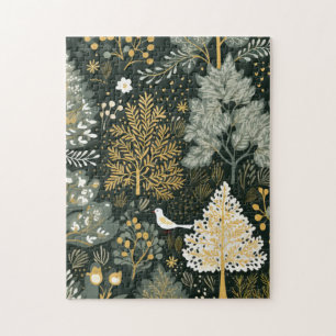 Vintage Boho Wit Groen Goud Kerstbomen Legpuzzel