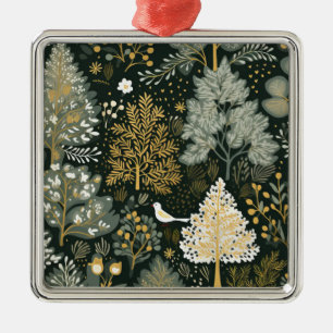 Vintage Boho Wit Groen Goud Kerstbomen Metalen Ornament
