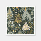 Vintage Boho Wit Groen Goud Kerstbomen Servet (Voorkant)