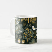 Vintage Boho Wit Groen Goud Vogel Bomen Koffiemok (Voorkant links)