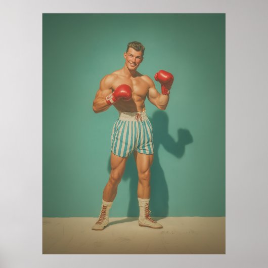 Vintage Bokser in Gestreepte Shorts Poster (Voorkant)