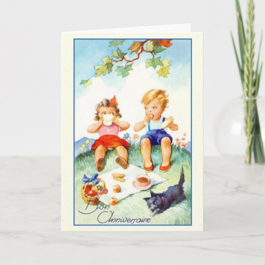 Vintage Bon Anniversaire French Birthday Card Kaart (Voorkant)