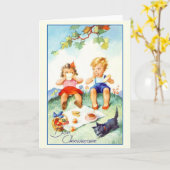 Vintage Bon Anniversaire French Birthday Card Kaart (Gele Bloem)