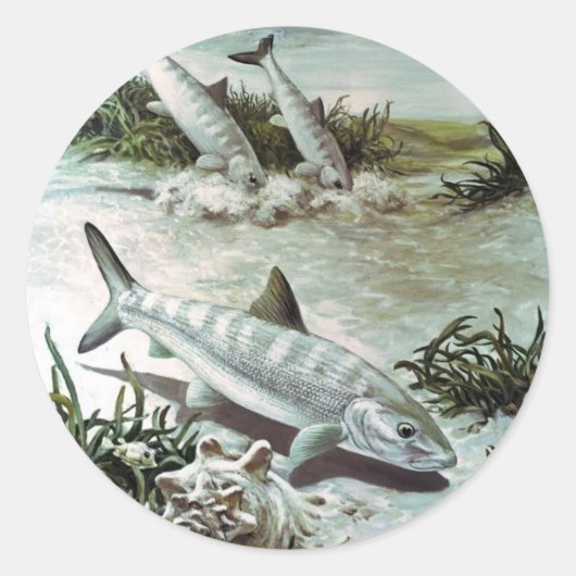 Vintage Bonefish Underwater Scene Ronde Sticker (Voorkant)