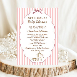 Vintage Bonjour Bebe Open Huis Meisje Baby Shower Kaart