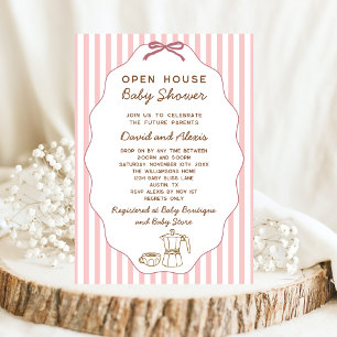 Vintage Bonjour Bebe Open Huis Meisje Baby Shower Kaart