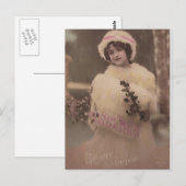 Vintage Bonne Annee Winter Briefkaart (Voorkant / Achterkant)