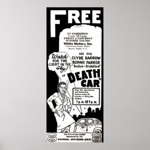 Vintage Bonnie en Clyde Dood Auto Advertentie Morb Poster