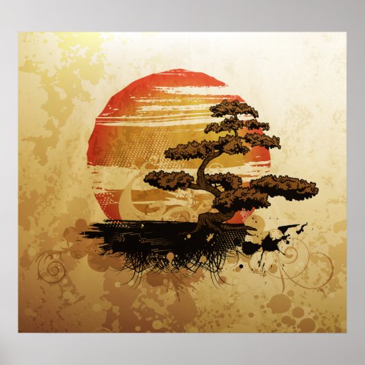 Vintage Bonsai Sunset Poster (Voorkant)