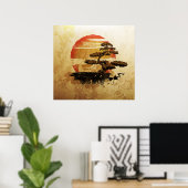 Vintage Bonsai Sunset Poster (Thuiskantoor)