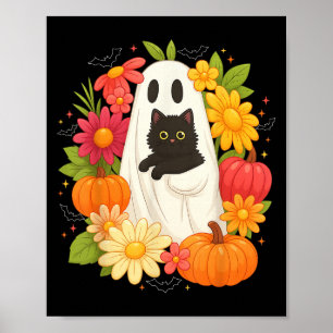 Vintage Boo Halloween Geest Bloem Zwart Kat Groov Poster