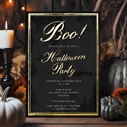 Vintage Boo! Script Lijst Halloween Gold Folie Feestdagenkaart